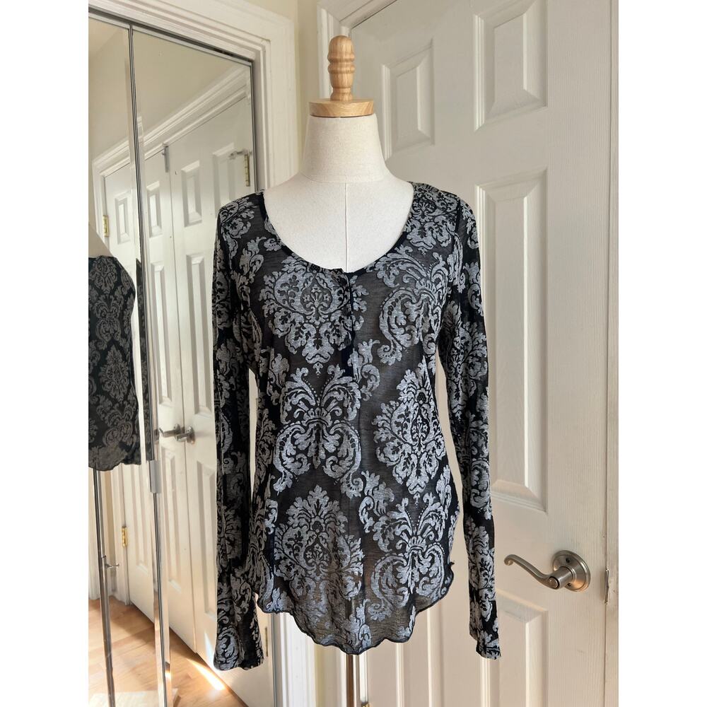Ralph Lauren Denim & Supply Gray Black Patterened Long Sleeve Quarter Button Top
